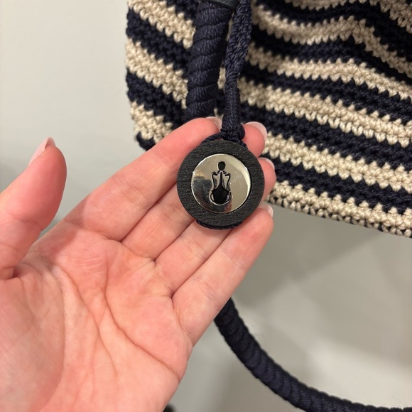 THE SAK‎ BAG Stripe Crochet Purse Navy Blue Off White - Picture 7 of 10